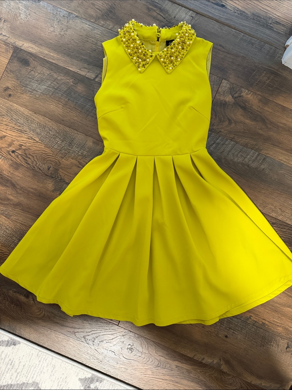 Bright Yellow Beaded Collar Fit-and-Flare Kids Dress